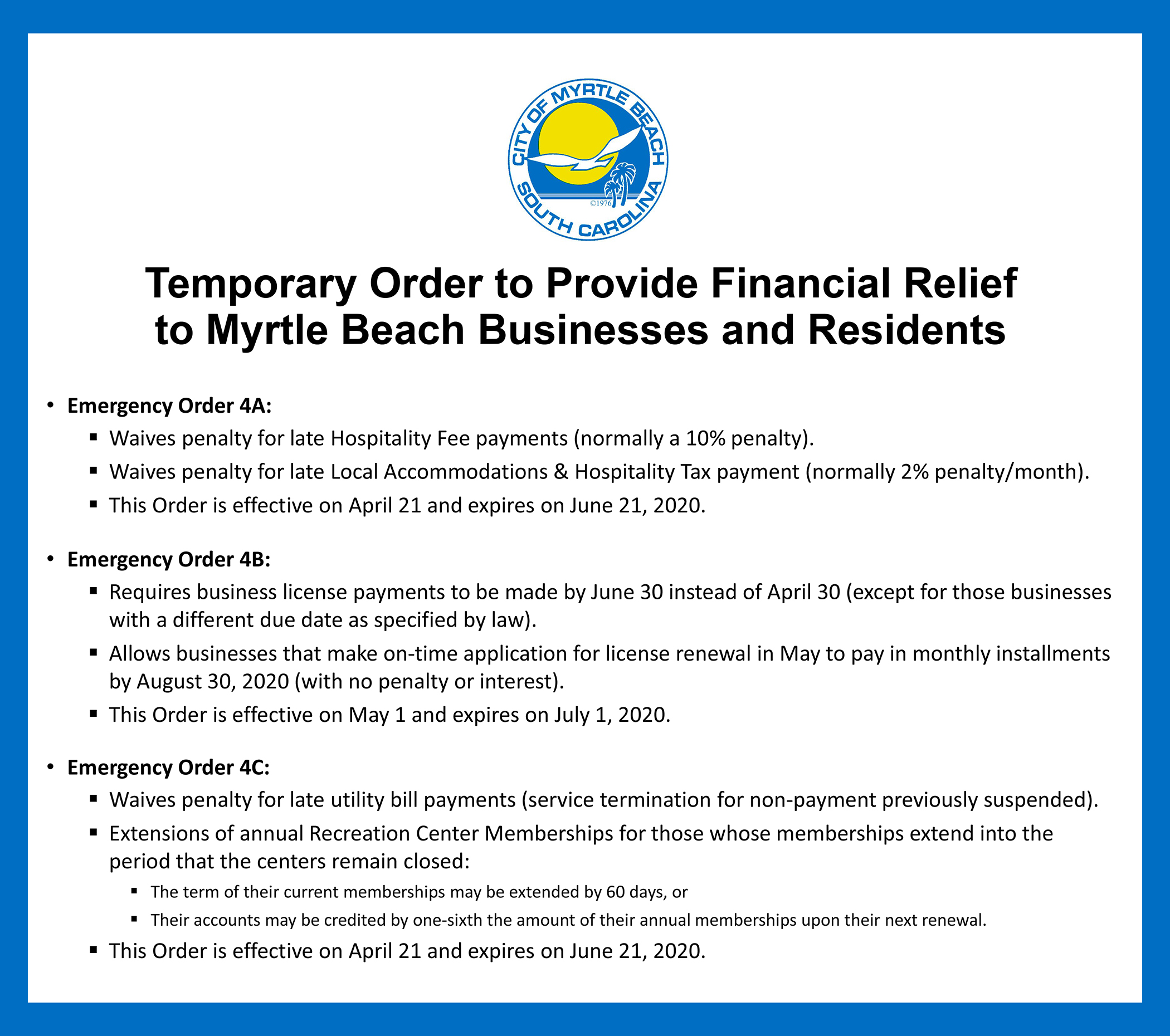Orders to Provide Financial Relief